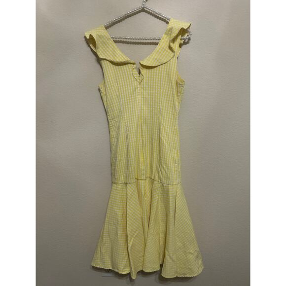 Jonathan Simkhai Dress Yellow Gingham Size 8 Midi Ruffle Picnic Preppy Whimsical - Picture 8 of 11